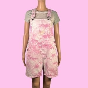 Odd Future Pink and White Tie Dye Denim Overall Shortalls Size Medium - “Jenna”